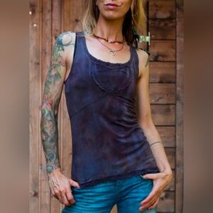 NEW Sissy Nachreiner Hand Made & Dyed Tank SM Lace Up Back Purple Soft Bamboo